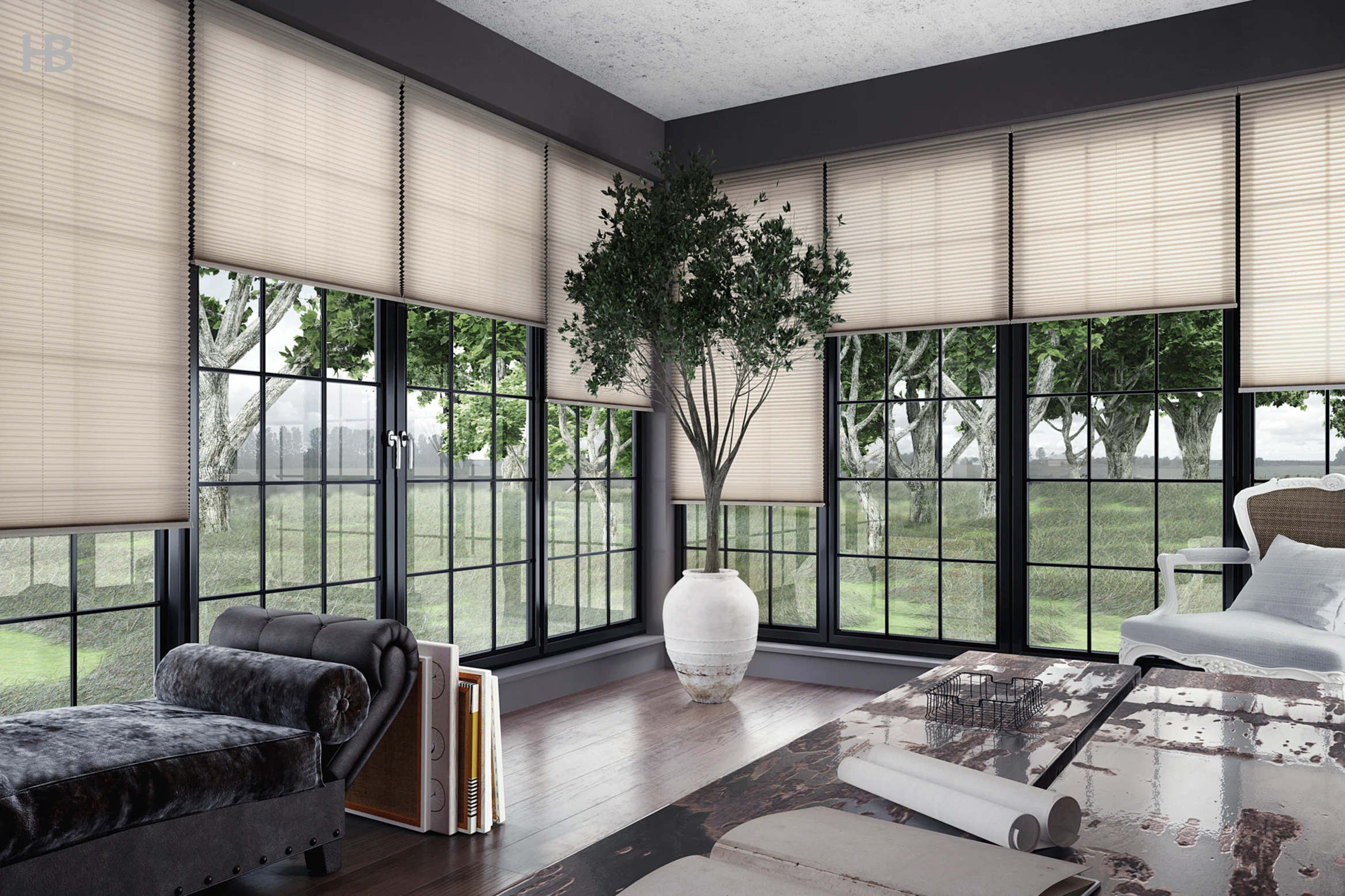 Living Area Pleated Blinds
