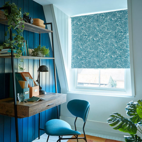 Blue Patterned Roller Blind